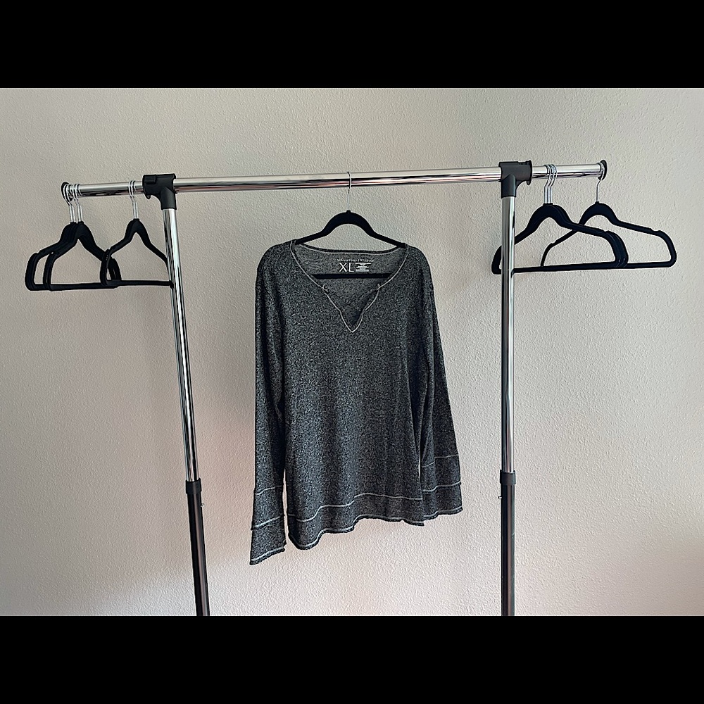 Long Sleeve Gray Blouse With Slight Bell Sleeve